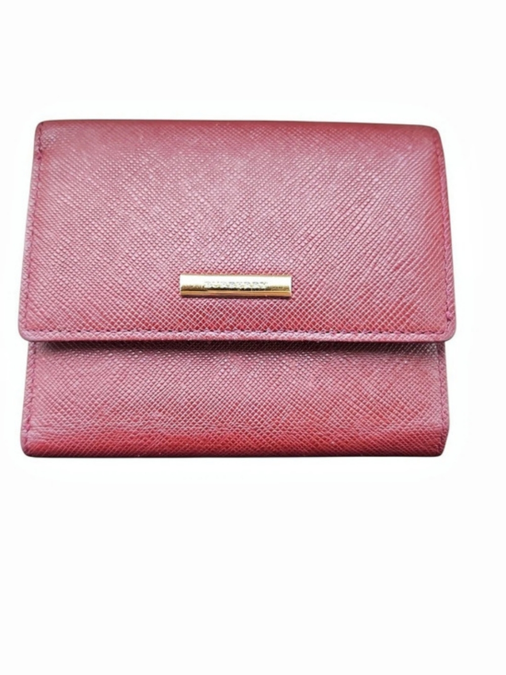 Burberry Saffiano Leather Compact Tri-Fold Wallet - Wine Red / Merlot